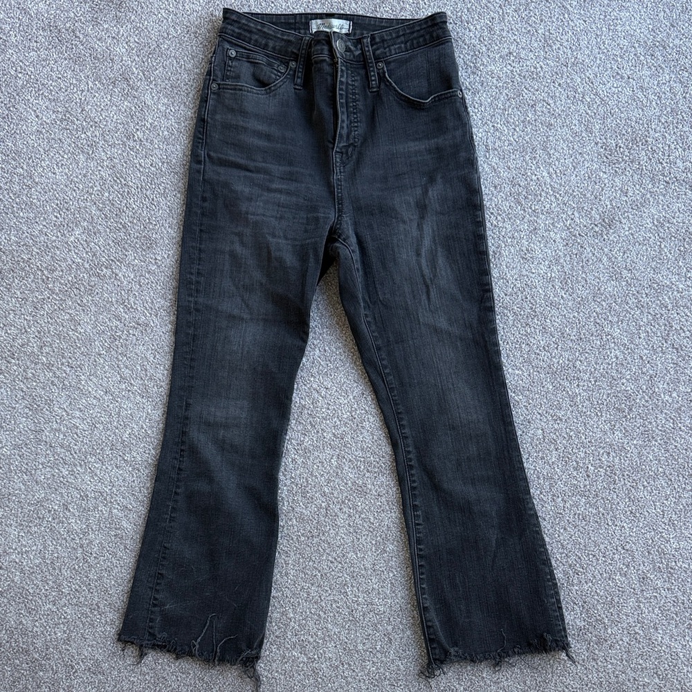 Madewell Black Frayed Hem Women's Cropped High-Waisted Jeans